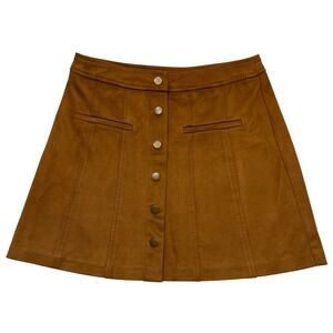 ZARA Brown Camel Bohemian 70s Style Microsuede Button Front Mini Skirt Size XS